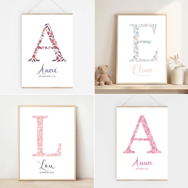 Affiche Prénom personnalisée pour décoration chambre enfant / cadeau de naissance - Thème Liberty