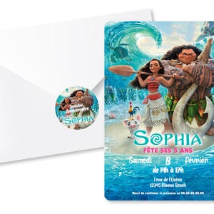 Carte d'invitation anniversaire à personnaliser sur le thème Vaiana - Princesse Moana - Disney image 4