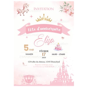 Carte d'invitation anniversaire à personnaliser sur le thème Princesses - Faire-part anniversaire image 8