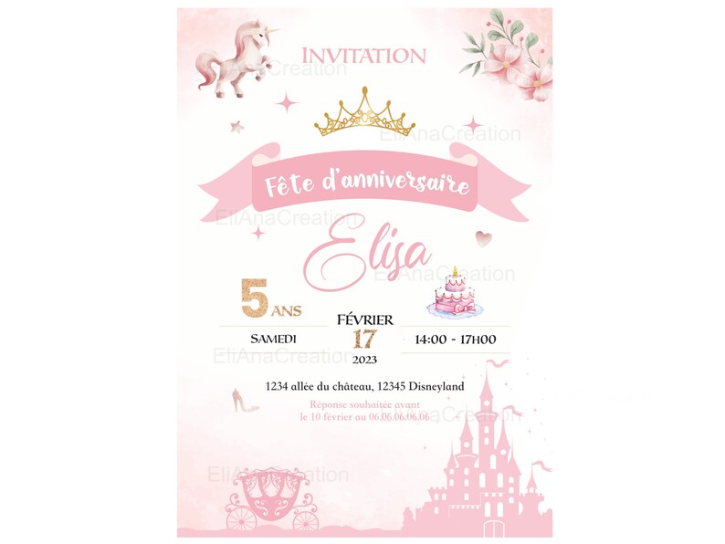 Carte d'invitation anniversaire à personnaliser sur le thème Princesses - Faire-part anniversaire image 8