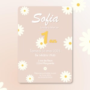Carte d'invitation anniversaire à personnaliser sur le thème Marguerite / Thème floral - Faire-part anniversaire ou baptême image 2