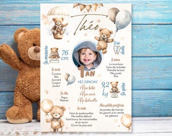 Personalized birthday or baptism poster - Teddy bear theme