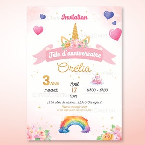 Cartão de convite de aniversário para personalizar no tema Unicórnio, Arco-Íris, Flores - Convite de aniversário imagem 4