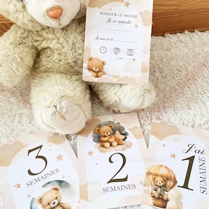 Cartes étapes bébé - Première année bébé - Mois anniversaires de la 1ère année - Cartes évolution de bébé - thème Ourson image 3