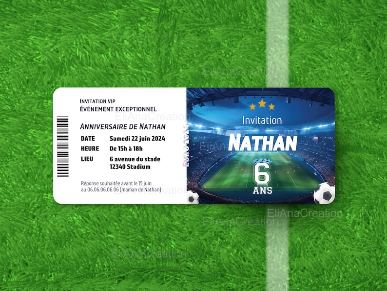 Carte d'invitation anniversaire à personnaliser - thème Football - Foot - Soccer / Faire-part anniversaire. image 1