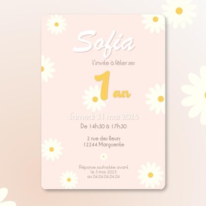 Carte d'invitation anniversaire à personnaliser sur le thème Marguerite / Thème floral - Faire-part anniversaire ou baptême image 4