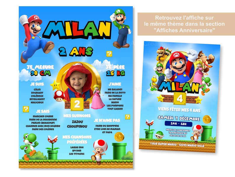 Cartão de convite de aniversário para personalizar no tema Super Mario - Videogame / Anúncio de aniversário imagem 6