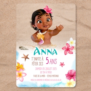 Carte d'invitation anniversaire à personnaliser sur le thème Vaiana - bébé - Princesse Moana - Disney