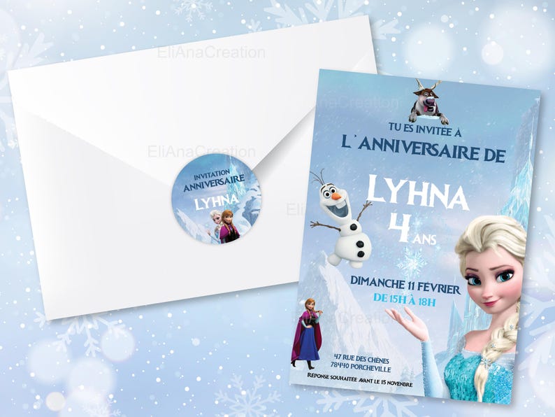 Carte d'invitation anniversaire à personnaliser sur le thème Reine des Neiges image 2