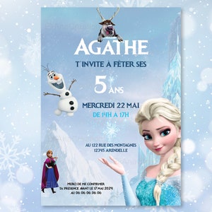 Carte d'invitation anniversaire à personnaliser sur le thème Reine des Neiges