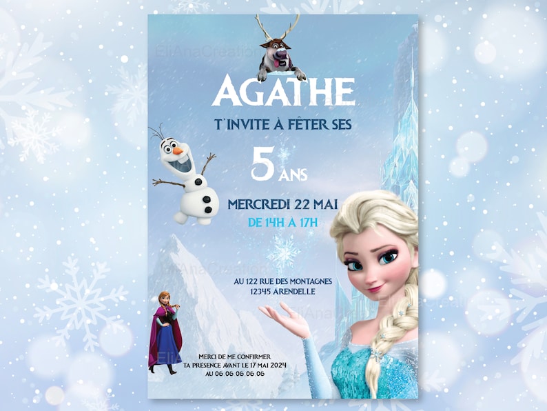 Carte d'invitation anniversaire à personnaliser sur le thème Reine des Neiges image 1