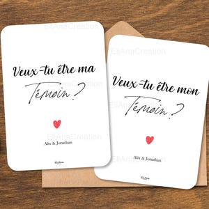 Carte demande Témoin à personnaliser : Veux-tu être mon / ma Témoin - Annonce originale pour être demoiselle d'honneur & garçon d'honneur image 3