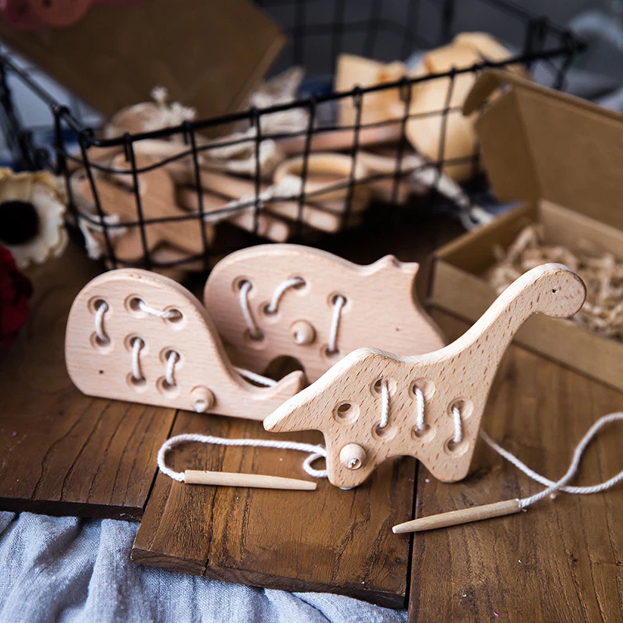 Wooden lacing toy Toddler learning toy Travel toy Etsy