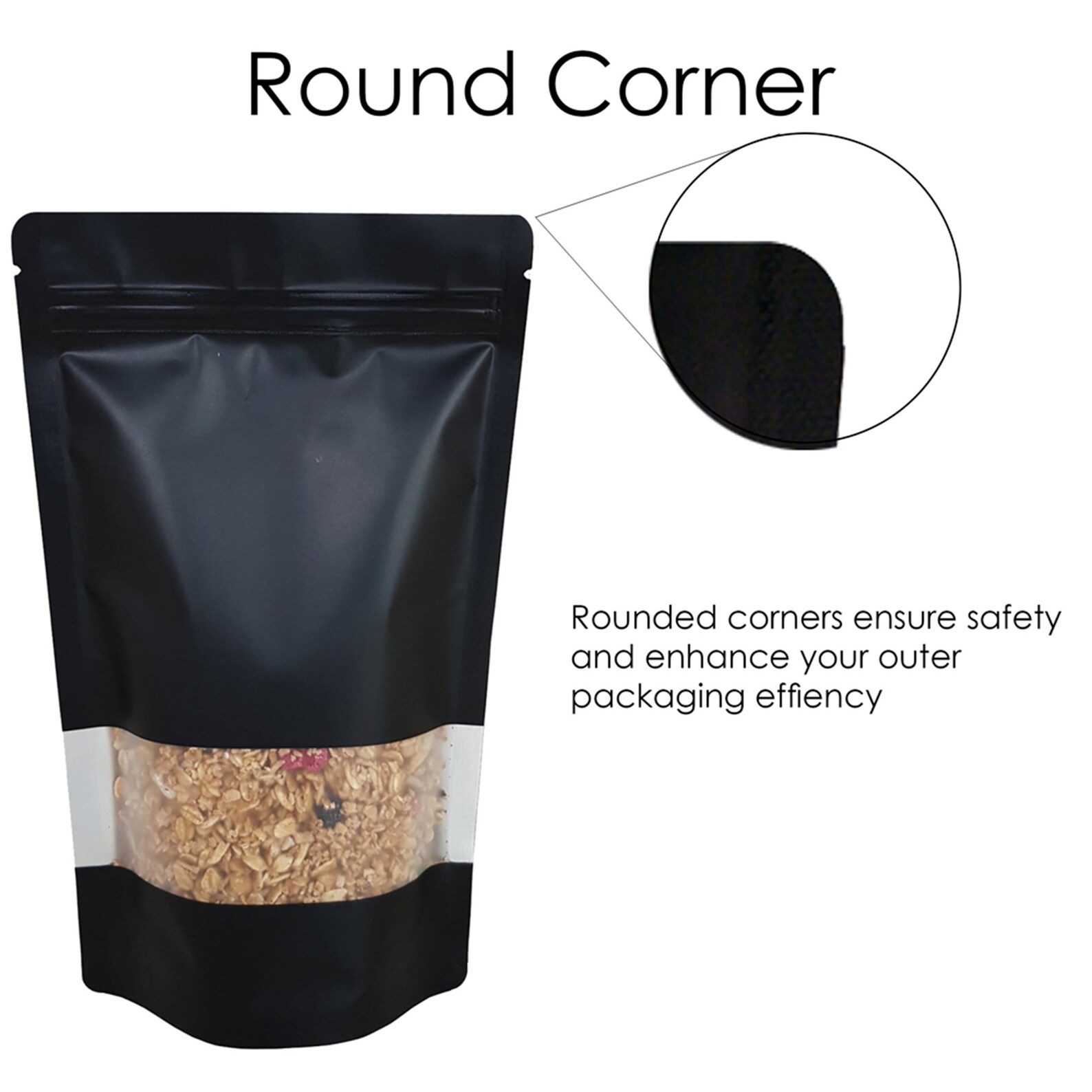 Window Matte Black Stand up Pouch With Zip Lock Mylar Bag Heat Sealable Doy Bags Food Storage