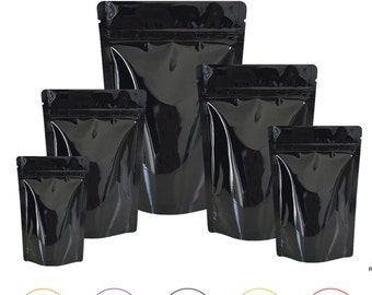 Black Shiny Stand Up Pouch Coffee Bag With Zip Lock Mylar Bag Heat Sealable smell proof bags food storage Pouch For Supplements, Sweets, Tea