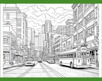 50 pagine da colorare di scene di strada urbana per adulti (download PDF)