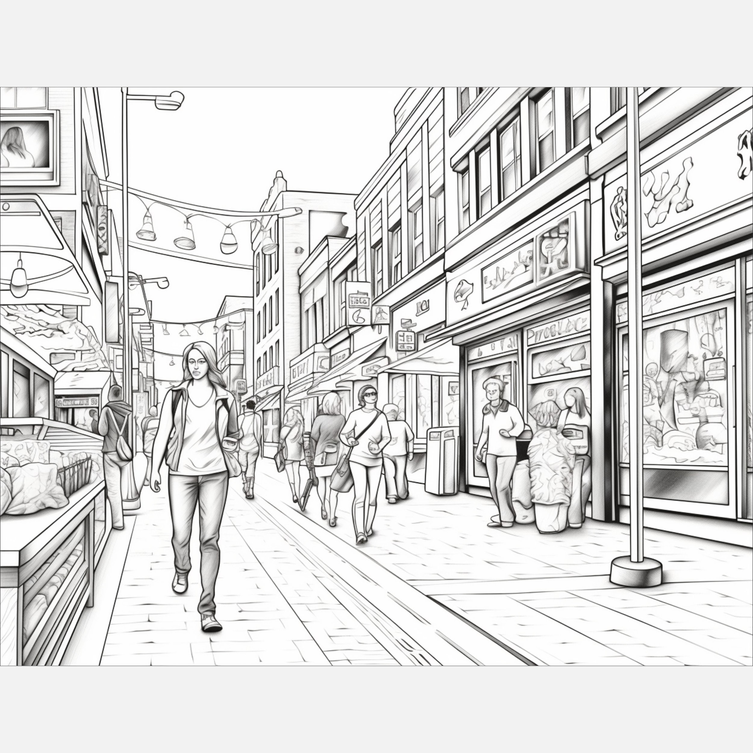 50 Street Scenes Colouring Pages for Adults Urban City Streets With ...