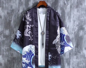 Japanese Ancient Kimono Dragon Ocean Robe / yukata / hanten / haori