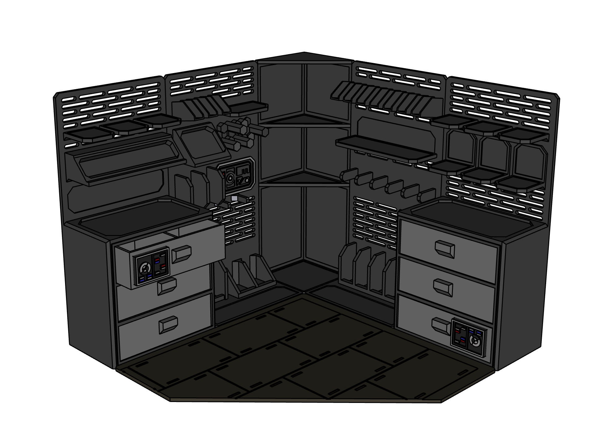 1:12 Weapons Accessory Storage Room Diorama STL Files for Marvel Legends,  Star Wars Black Series, or Other 6\, image size:1953x1440