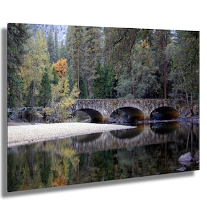 Yosemite Stone Bridge Reflection Print – National Park Landscape Photography Wall Art, Nature Photo Decor, Scenic River Bridge