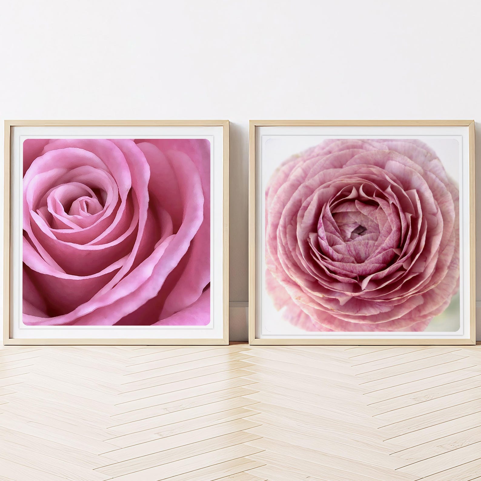 Blush Pink Floral Wall Art Set | Rose Ranunculus Botanical Prints (set ...