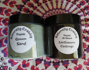 Green Sand and Worm Castings 6 ounce Jars for Hermit Crabs