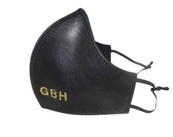 Leather Face Mask Adjustable Protective Fashion Face Covering Adult Unisex - Custom initials  1 SOLD