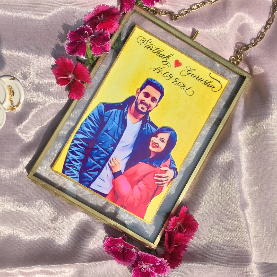 Couple Portrait Glass Frame Etsy