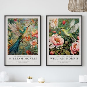 2er Set William Morris Prints, William Morris Art, Ausstellungsposter, Vögel William Morris, William Morris Green, Kolibri Prints