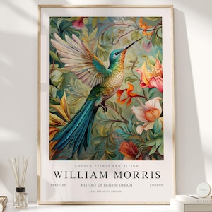 Stampa di William Morris, Arte di William Morris, Manifesto della mostra, Uccelli William Morris, William Morris Blue, Colibrì, Stampa artistica, Arte murale