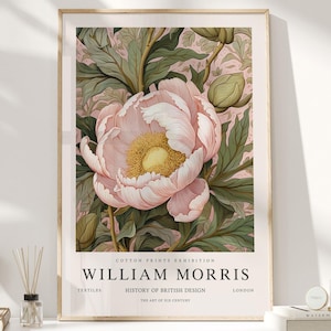 Impression William Morris, art William Morris, affiche de l'exposition, cadeaux botaniques, décoration pivoine, impression pivoine, impression d'art, art mural