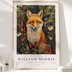 Impresión de William Morris, arte de William Morris, póster de exposición, decoración de guardería con temática de bosques, regalos de zorros, arte de zorros, arte mural de naturaleza, impresiones de animales