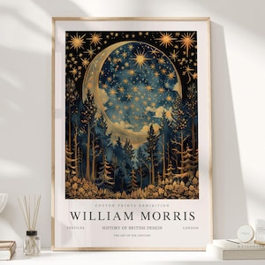 William Morris Print, William Morris Art, Exhibition Poster, Celestial Artwork, Moon Print, Space Print, Night Sky Print,William Morris Moon
