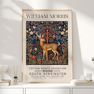 William Morris Print, William Morris Art, Exhibition Poster, Deer Gift, Deer Print, Deer Art, Cottagecore, Woodland Nursery, Deer Decor