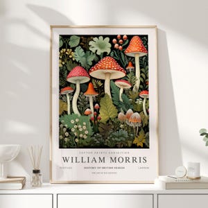 Impresión de William Morris, arte de William Morris, regalo caprichoso, decoración de hongos, impresión de hongos, vivero de bosques, decoración de hongos, arte de hongos
