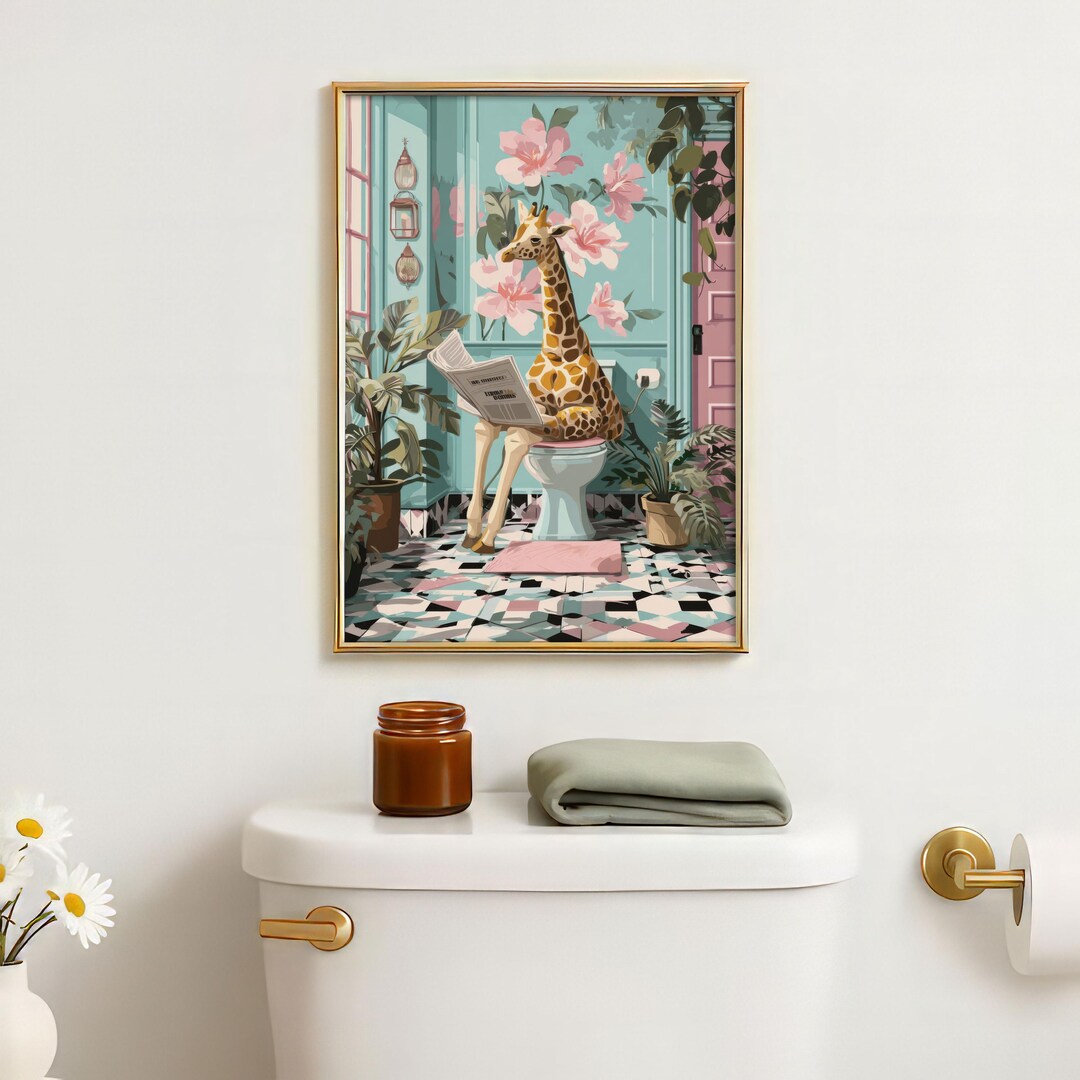 Funny Giraffe Bathroom Art Print | Quirky Animal Wall Art | Giraffe on ...