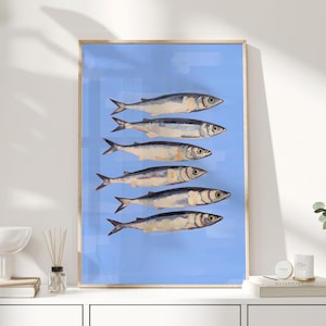 Sardine Print, Sardine Poster, Sardines, Kitchen Wall Art, Food Poster, Food Art, Fish Wall Art, Sardine Painting, Sardines Tin Print