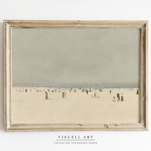 Vintage Art, Vintage Print, Vintage Oil Painting, Coastal Beach Art, Beach House Print, Neutral Beach Print, Printable Digital Download