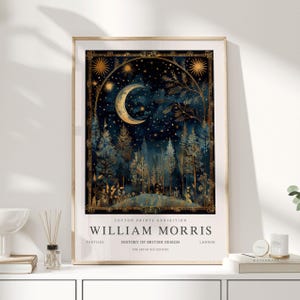 William Morris Print, William Morris Art, Exhibition Poster, Celestial Artwork, Moon Print, Space Print, Night Sky Print,William Morris Moon