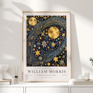 William Morris Print, William Morris Art, Exhibition Poster, Celestial Artwork, Moon Print, Space Print, Night Sky Print,William Morris Moon