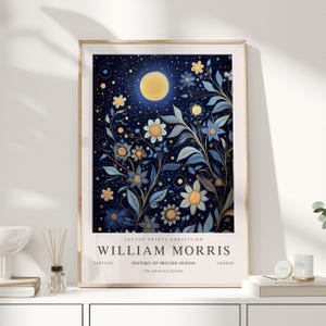 William Morris Print, William Morris Art, Celestial Artwork, Moon Print, Space Print, Night Sky Print, Moon and Stars, Stars Print