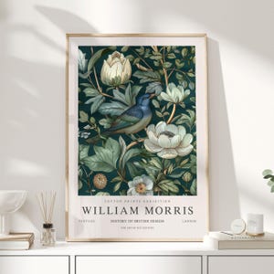 Impresión de William Morris, arte de William Morris, póster de exposición, William Morris, decoración cottagecore, arte mural con pájaros, impresiones de pájaros, vintage