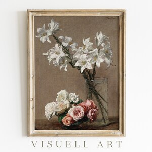 Moody Vintage Flower Print, pintura al óleo de bodegones florales oscuros, arte antiguo digital IMPRIMIBLE, DESCARGA IMPRIMIBLE