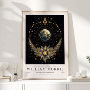 William Morris Print, William Morris Art, Celestial Artwork, Moon Print, Space Print, Night Sky Print, Moon and Stars, Stars Print