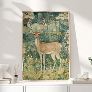 William Morris Print, William Morris Art, Exhibition Poster, Deer Gift, Deer Print, Deer Art, Cottagecore, Woodland Nursery, Deer Decor