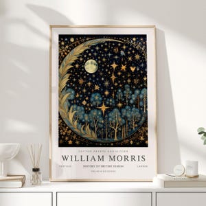 William Morris Print, William Morris Art, Exhibition Poster, Celestial Artwork, Moon Print, Space Print, Night Sky Print,William Morris Moon