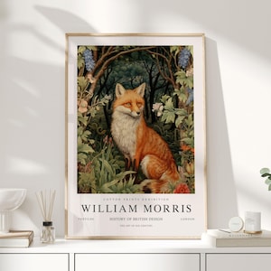 William Morris Print, William Morris Art, Exhibition Poster, Woodland Nursery Decor, Fox Gifts, Fox Art, Nature Wall Art, Animal Prints
