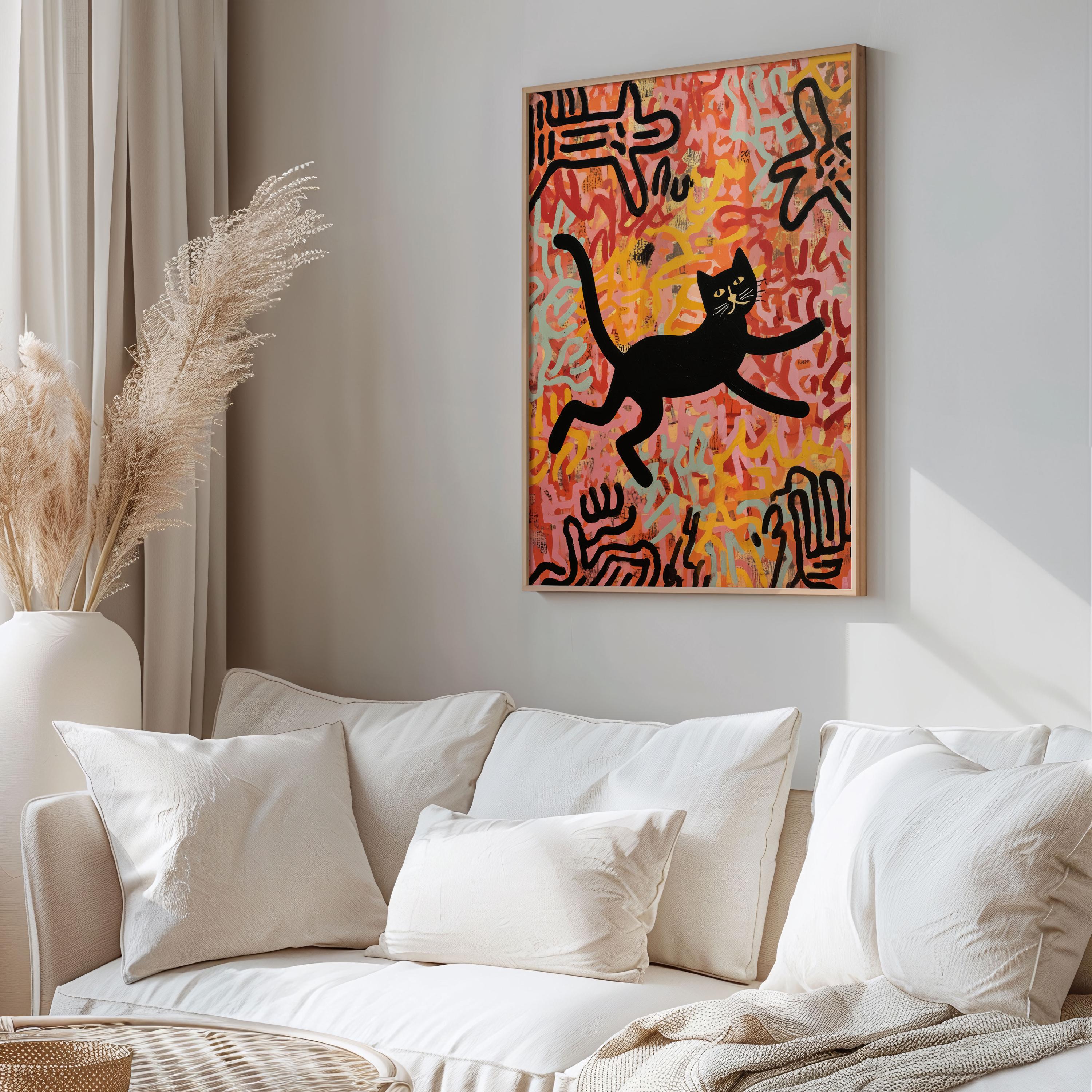 Graffiti Cat Wall Art Print | Keith Haring Style Cat Poster | Colourful ...