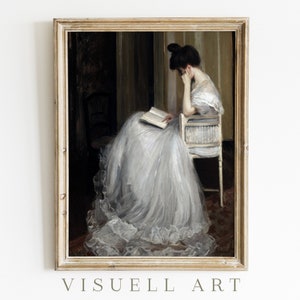 Antique Portrait Woman Reading, Vintage Print Bedroom Wall Decor Digital Download PRINTABLE