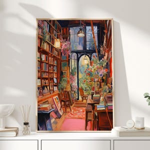 Cartaz de livraria vintage, impressão de livraria, presente para amantes de livros, presente de leitura, arte de parede de livraria, arte retrô para amantes de livros, arte de biblioteca, ideia de presente
